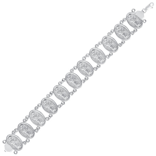 Silver 925 San Judas (Saint Jude) Two Rows 8" Bracelet. BRSANJ01