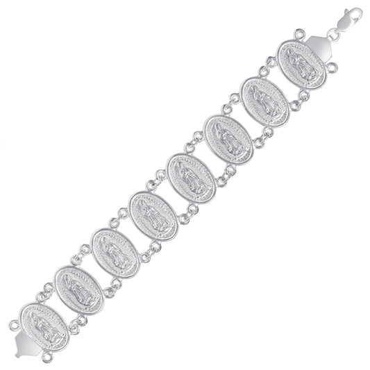Silver 925 Virgin Mary (Virgen de Guadalupe) Two Rows 8" Bracelet. BRVM01