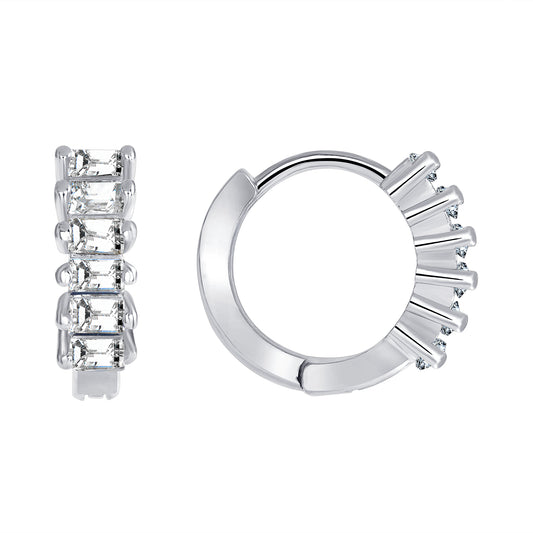 Silver 925 Baguette Endless Cubic Zirconia Hoop Earring. BS12-591P