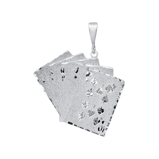Silver 925 Playing Cards Royal Flush Large Diamond Cut Pendant. CARDS01-L