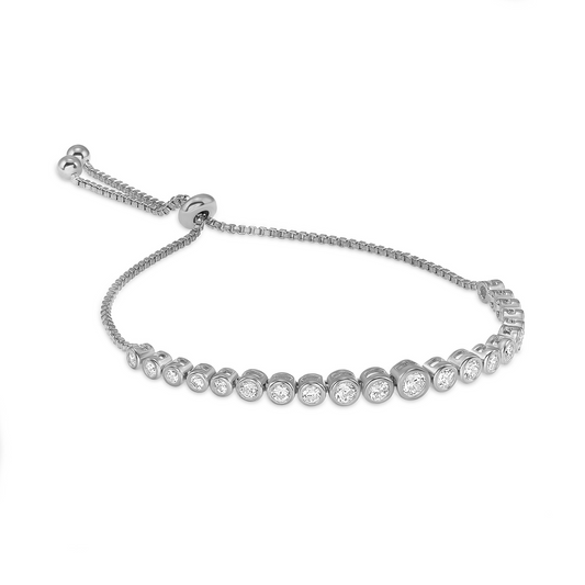 Silver 925  Bezel Cubic Zirconia Movable Bracelet. DGB0501RHD