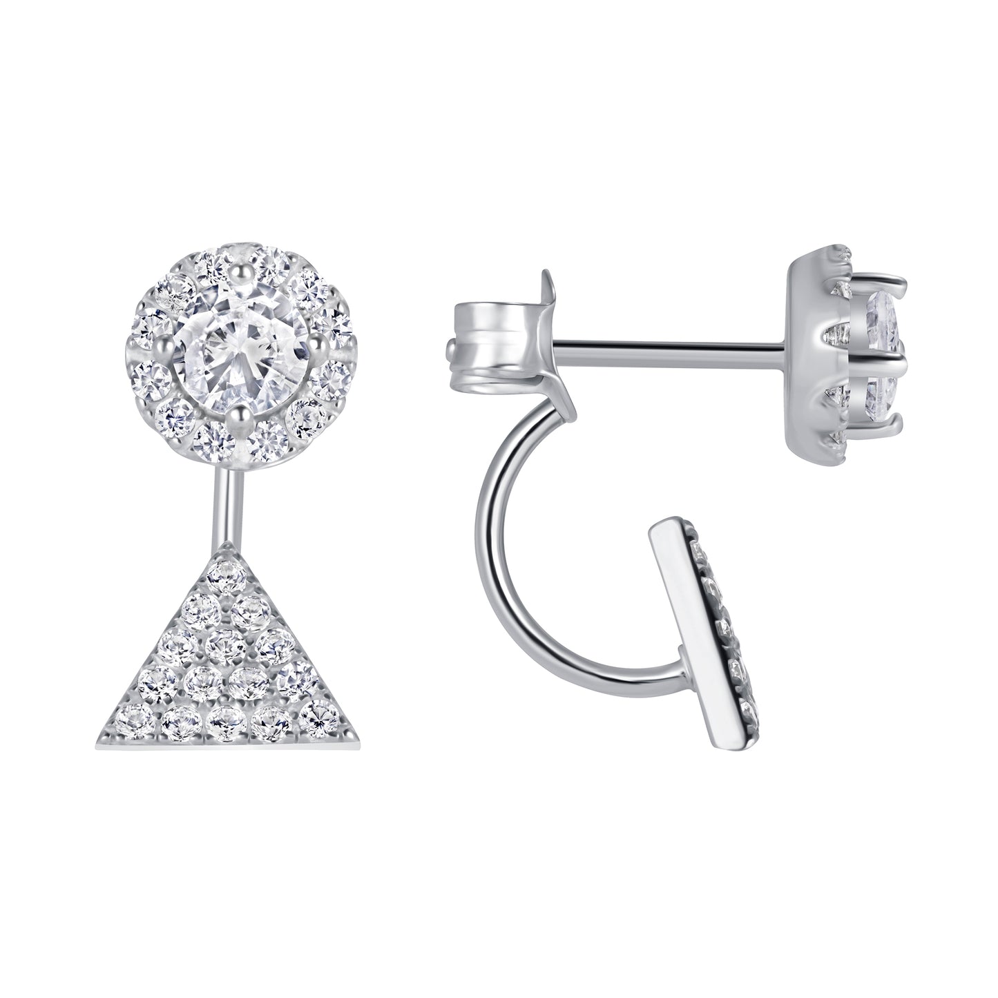 Silver 925 Rhodium Plated Cubic Zirconia Triangle Barbell Earring. DGE1477