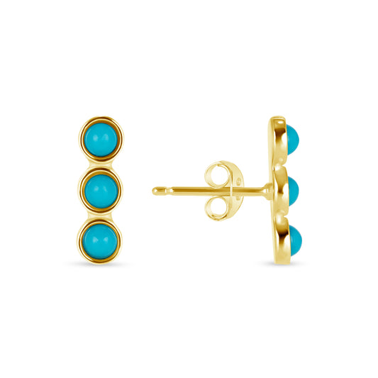 Silver 925 Gold Plated 3 Turquoise Stone Earrings. DGE1732