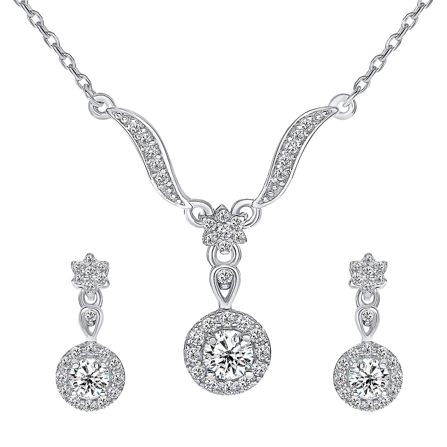 Silver 925 Rhodium Plated Clear Cubic Zirconia Round Color Set. DGE1829BGN1037C