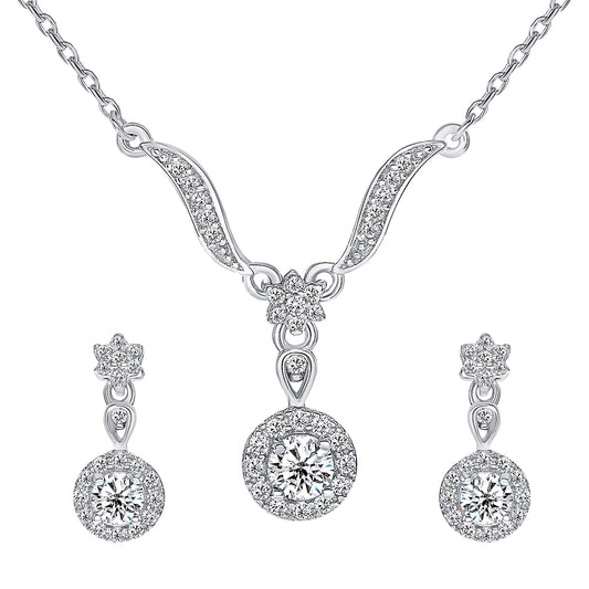 Silver 925 Rhodium Plated Clear Cubic Zirconia Round Color Set. DGE1829BGN1037C