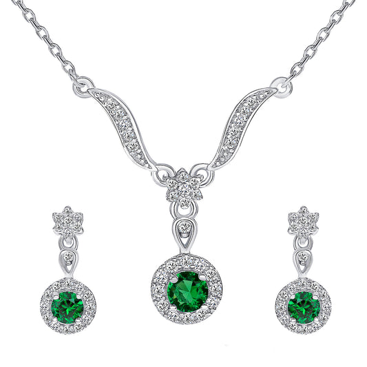 Silver 925 Rhodium Plated Green Cubic Zirconia Round Color Set. DGE1829BGN1037G