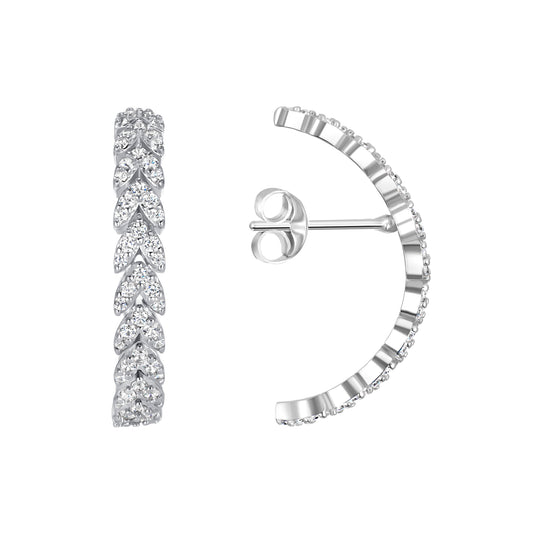 Silver 925 Rhodium Plated Half Hoop Cubic Zirconia Earring. DGE2264