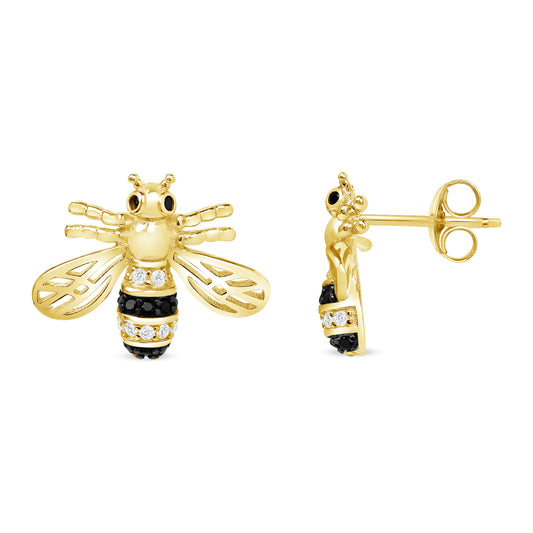 Silver 925 Gold Plated Bee Cubic Zirconia Earring. DGE2356GP