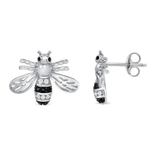 Silver 925 Rhodium Plated Bee Cubic Zirconia Earring. DGE2356RHD