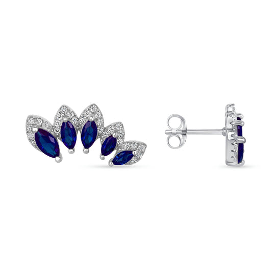 Silver 925 Rhodium Plated Blue Sapphire Cubic Zirconia Square Earring. DGE2405BLU