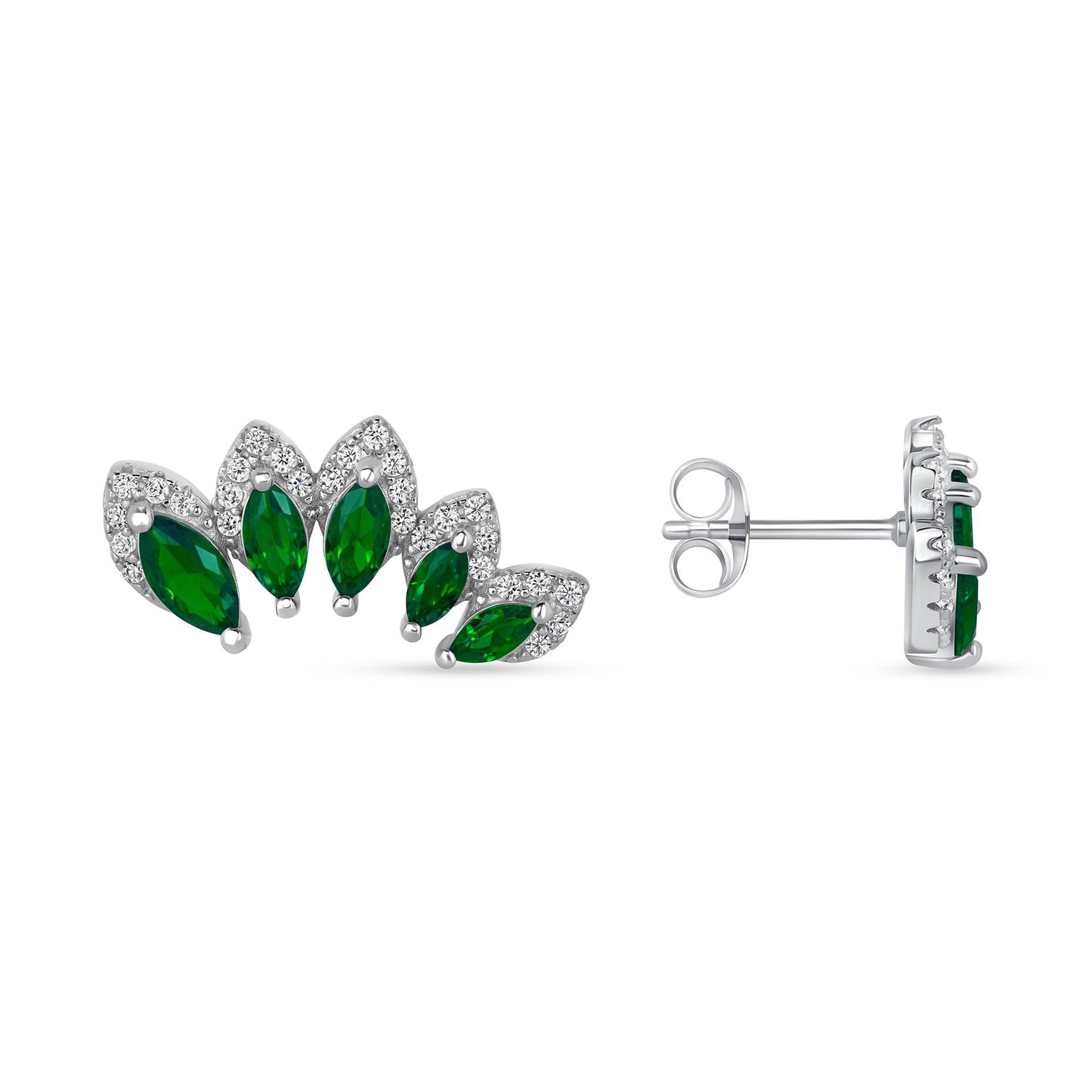 Silver 925 Rhodium Plated Green Emerald Cubic Zirconia Square Earring. DGE2405GRN