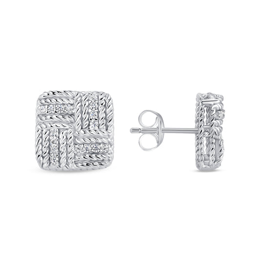 Silver 925 Rhodium Plated Cubic Zirconia Square Earring. DGE2413RHD