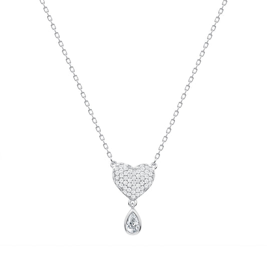 Silver 925 Clear Cubic Zirconia Heart Necklace. DGN1354