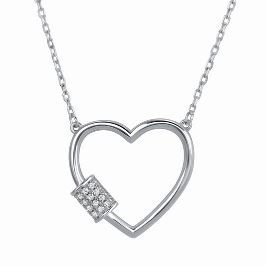 Silver 925 Clear Cubic Zirconia Heart Necklace. DGN1365