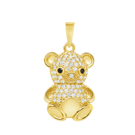 Silver 925 Gold Plated Teddy Bear Cubic Zirconia Pendant. DGP1833GP