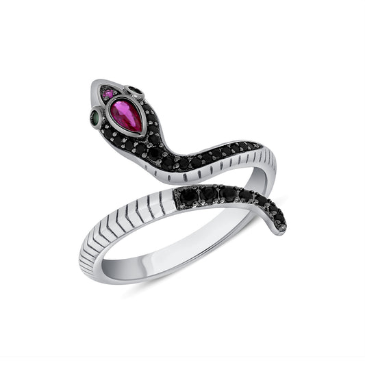 Silver 925 2 Purple Cubic Zirconia Snake Ring. DGR2345