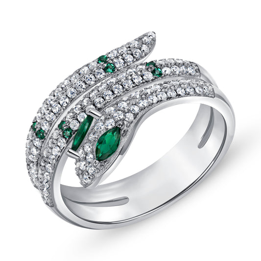 Silver 925 Cubic Zirconia Green Emerald Cubic Zirconia Snake Ring. DGR2390