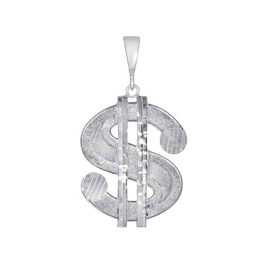 Silver 925 Dollar Sign Diamond Cut Small Pendant. DOLLAR01-S