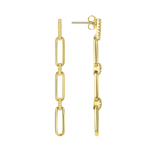 Silver 925 Gold Plated Cubic Zirconia Clip Chain Earring. DGE1993GP