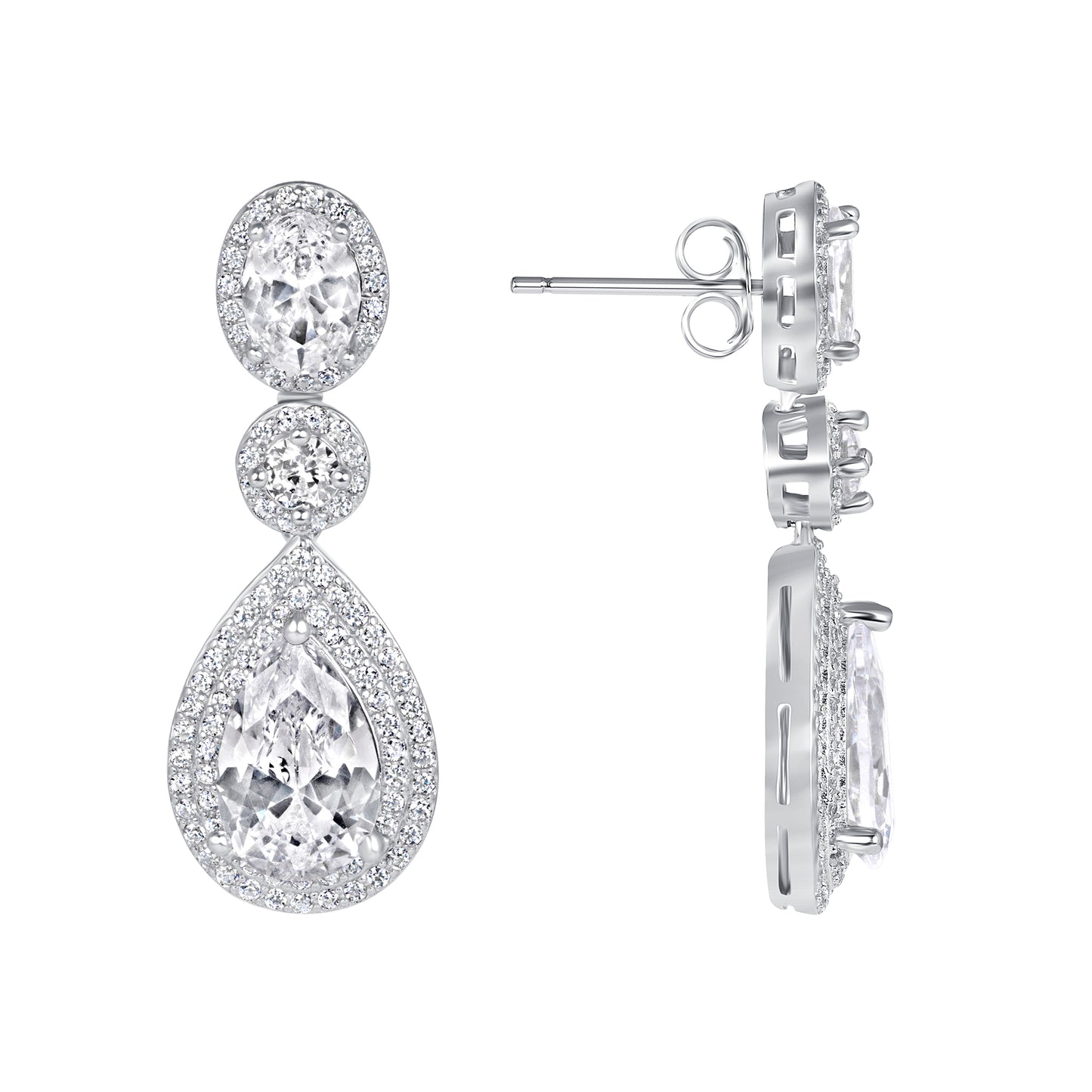 Silver 925&nbsp;Rhodium Plated Clear Cubic Zirconia Tear Shape Set. E18128