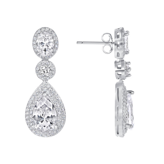 Silver 925 Rhodium Plated Clear Cubic Zirconia Tear Shape Set. E18128
