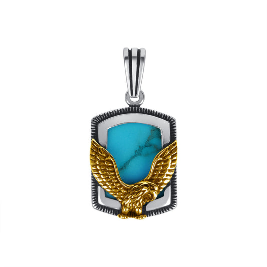 Silver 925 Blue Turquoise Stone with Gold Plated Eagle Pendant. EAGLE03