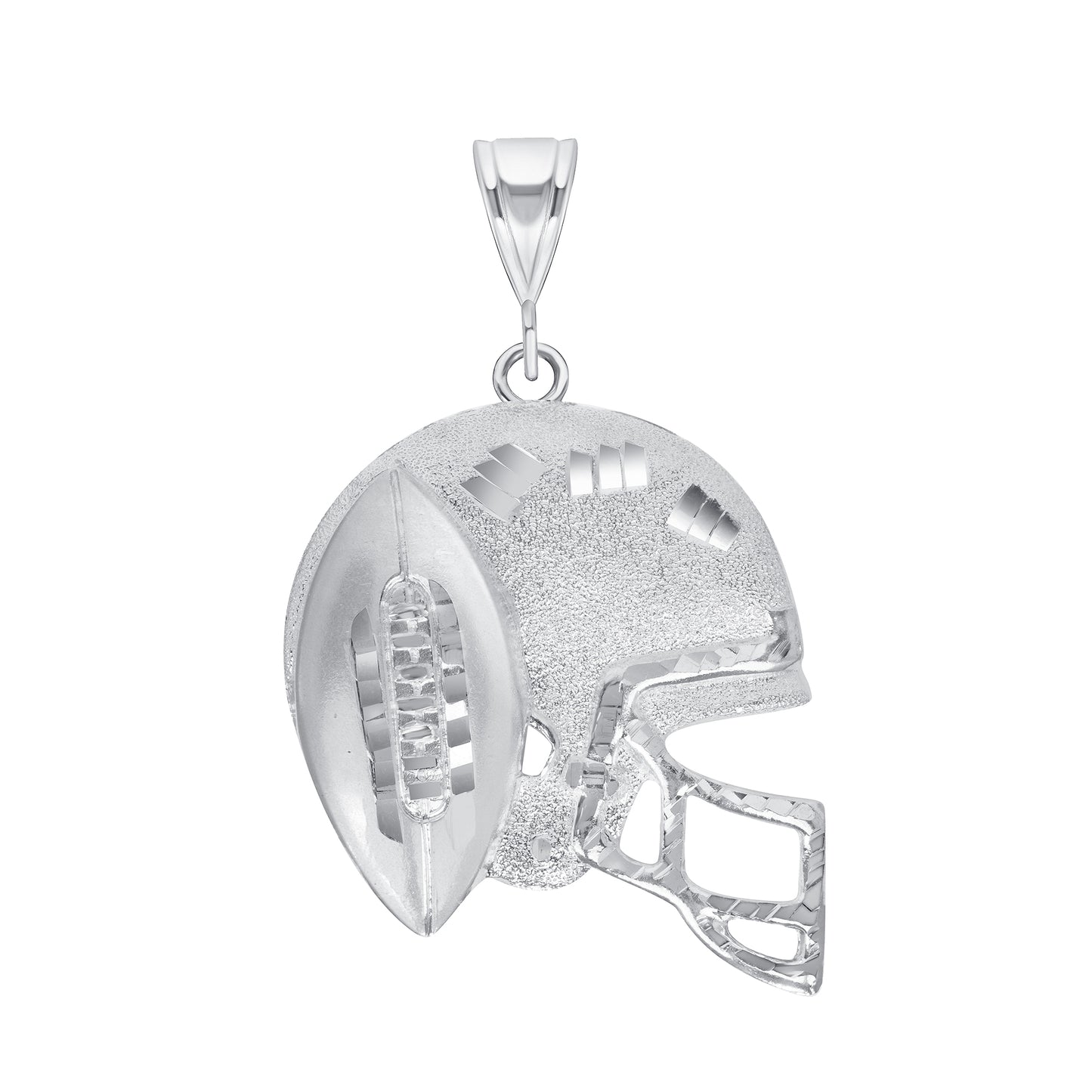 Silver 925 Football Helmet with Ball Diamond Cut Small Pendant. FBALL01-S