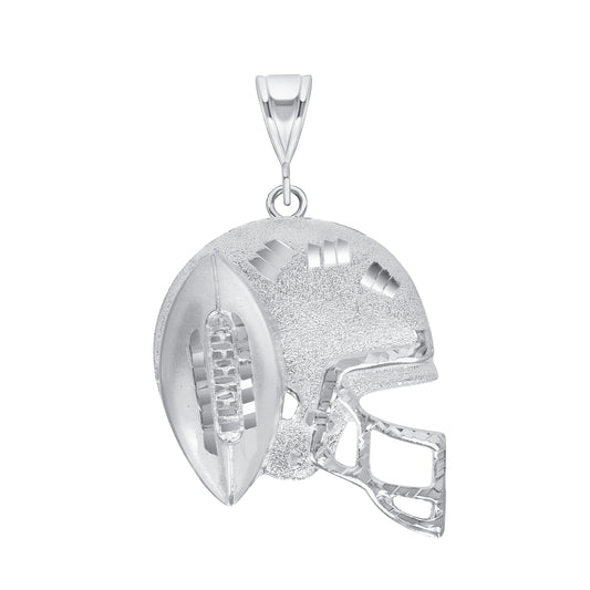 Silver 925 Football Helmet with Ball Diamond Cut Large Pendant. FBALL01-L
