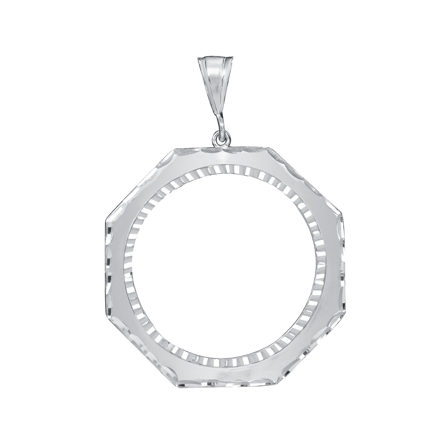 Silver 925 Octagon Coin Frame Bezel Diamond Cut Pendant. FRAME02