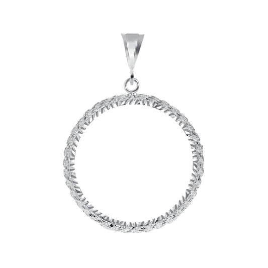 Silver 925 Rope Coin Frame Bezel Diamond Cut Pendant. FRAME04