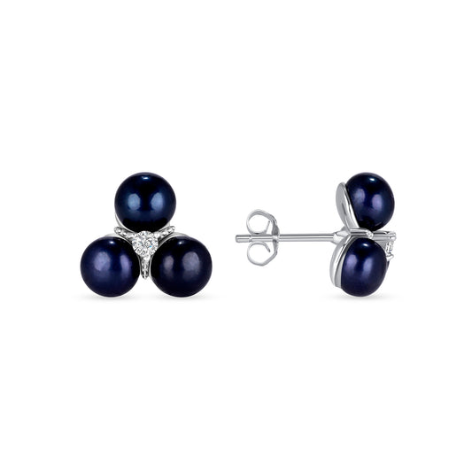 Silver 925 Rhodium Plated 3 Gray Pearl Earring. GE4270GRY