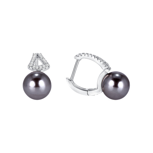 Silver 925 Rhodium Plated Grey Pearl Earring. GE4522GRY