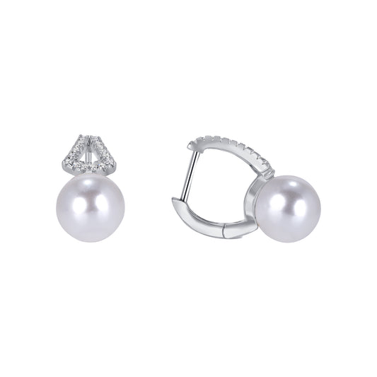 Silver 925 Rhodium Plated White Pearl Earring. GE4522WHT