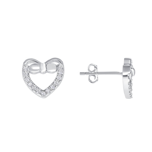 Silver 925 Rhodium Plated Heart Cubic Zirconia Stud Earring. GE4776