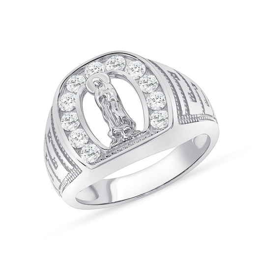 Silver 925 Greek Virgin Mary Clear Cubic Zirconia Men's Ring. JHVM01