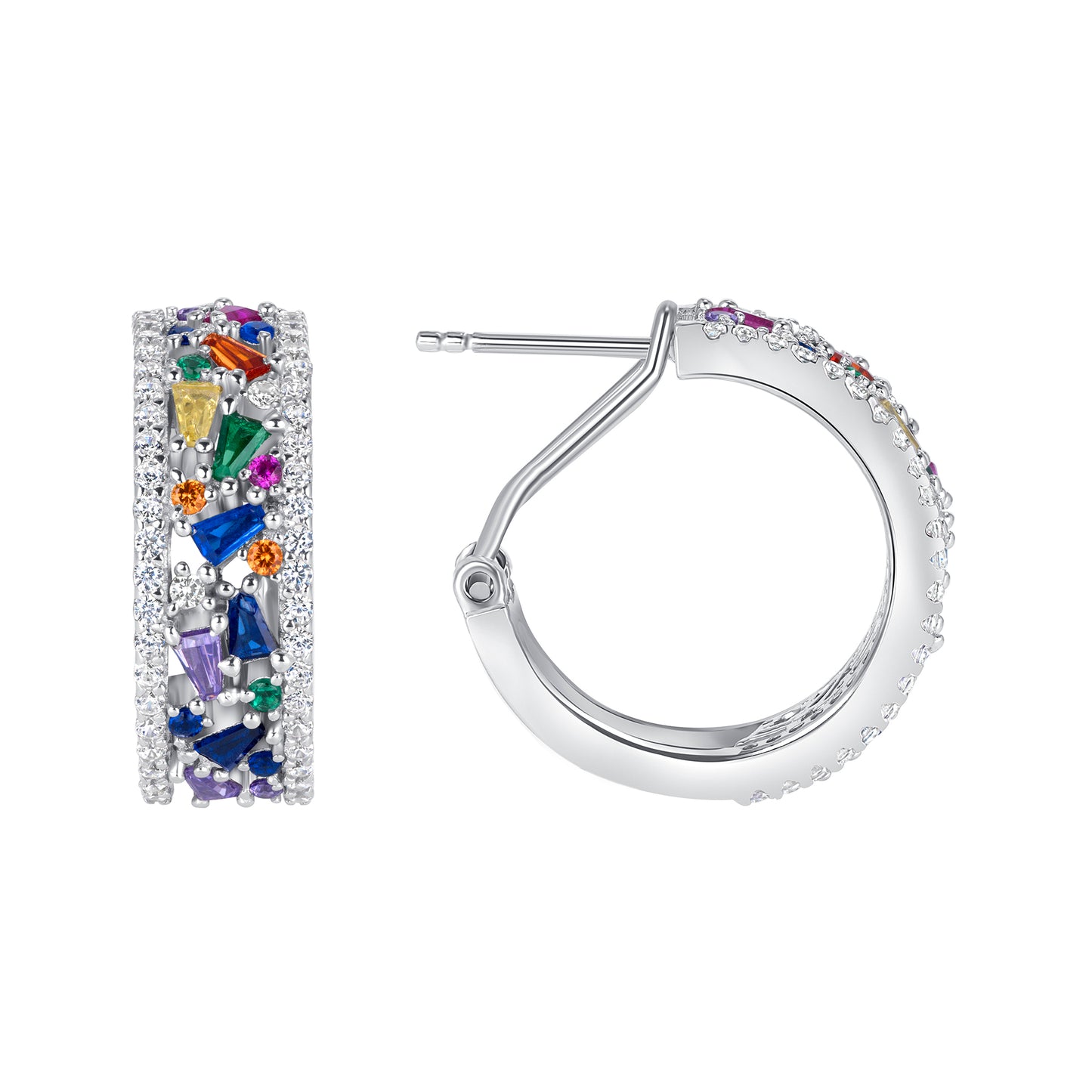 Silver 925 Rhodium Plated Fancy Multicolor Cubic Zirconia Stud Earring. KE0289MUL