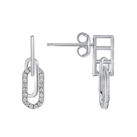 Silver 925 Rhodium Plated Paper Clip Cubic Zirconia Earring. KE0929