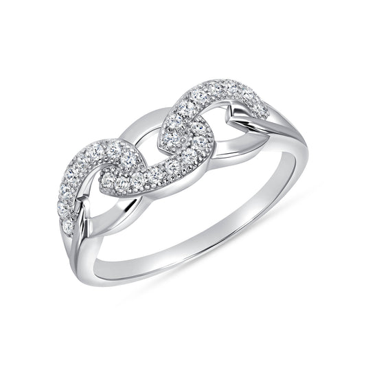 Silver 925 Rhodium Plated Cubic Zirconia Curb Ring. KR0686
