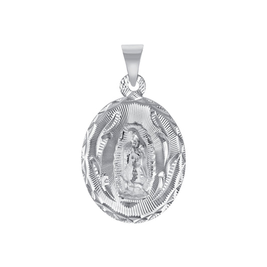 Silver 925 Virgin Mary (Virgen de Guadalupe) and San Judas Diamond Cut Oval Shape Medium Pendant. MEDA101-M