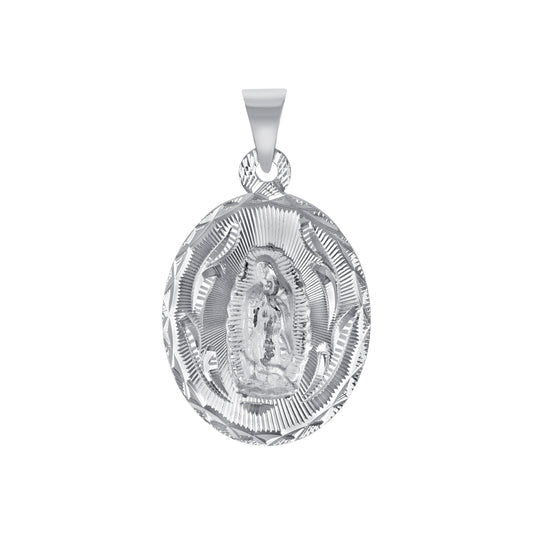 Silver 925 Virgin Mary and San Judas Diamond Cut Oval Shape Medium Pendant. MEDA101-M