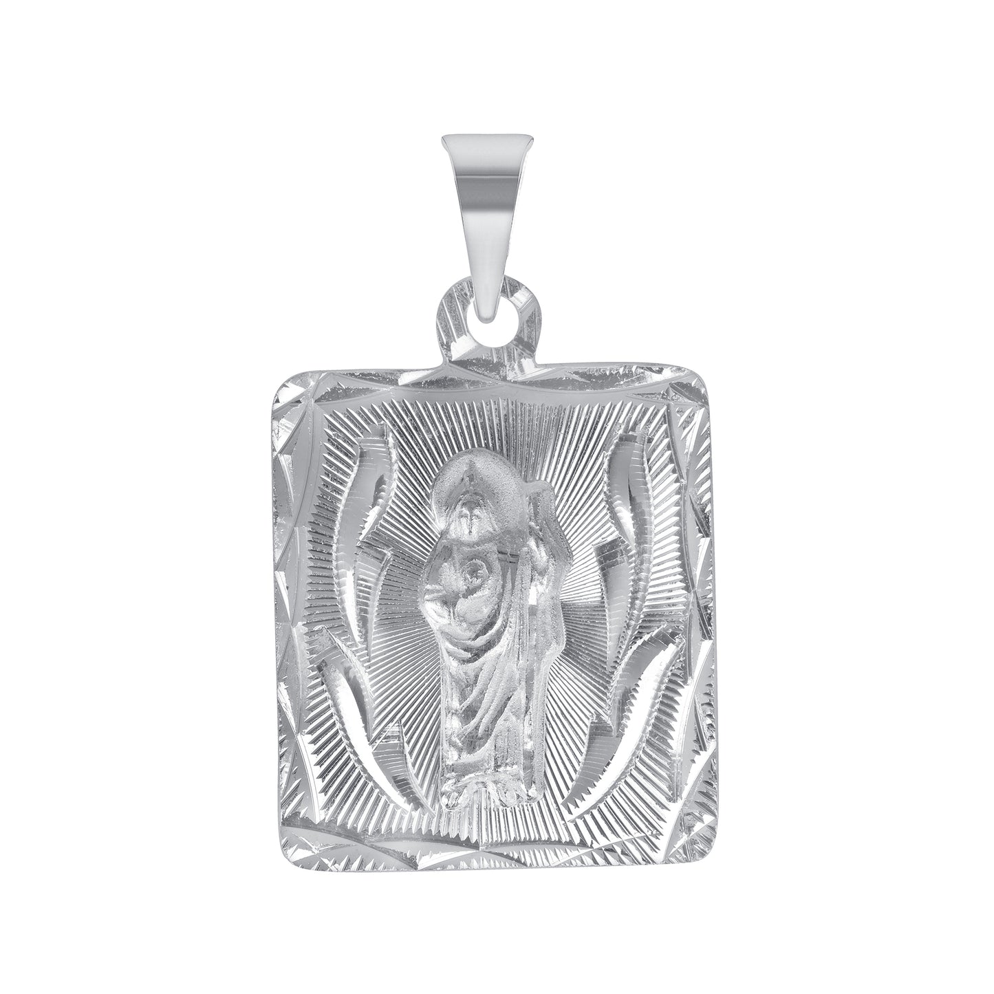 Silver 925 Virgin Mary (Virgen de Guadalupe) and San Judas Diamond Cut Square Shape Pendant. MEDA102