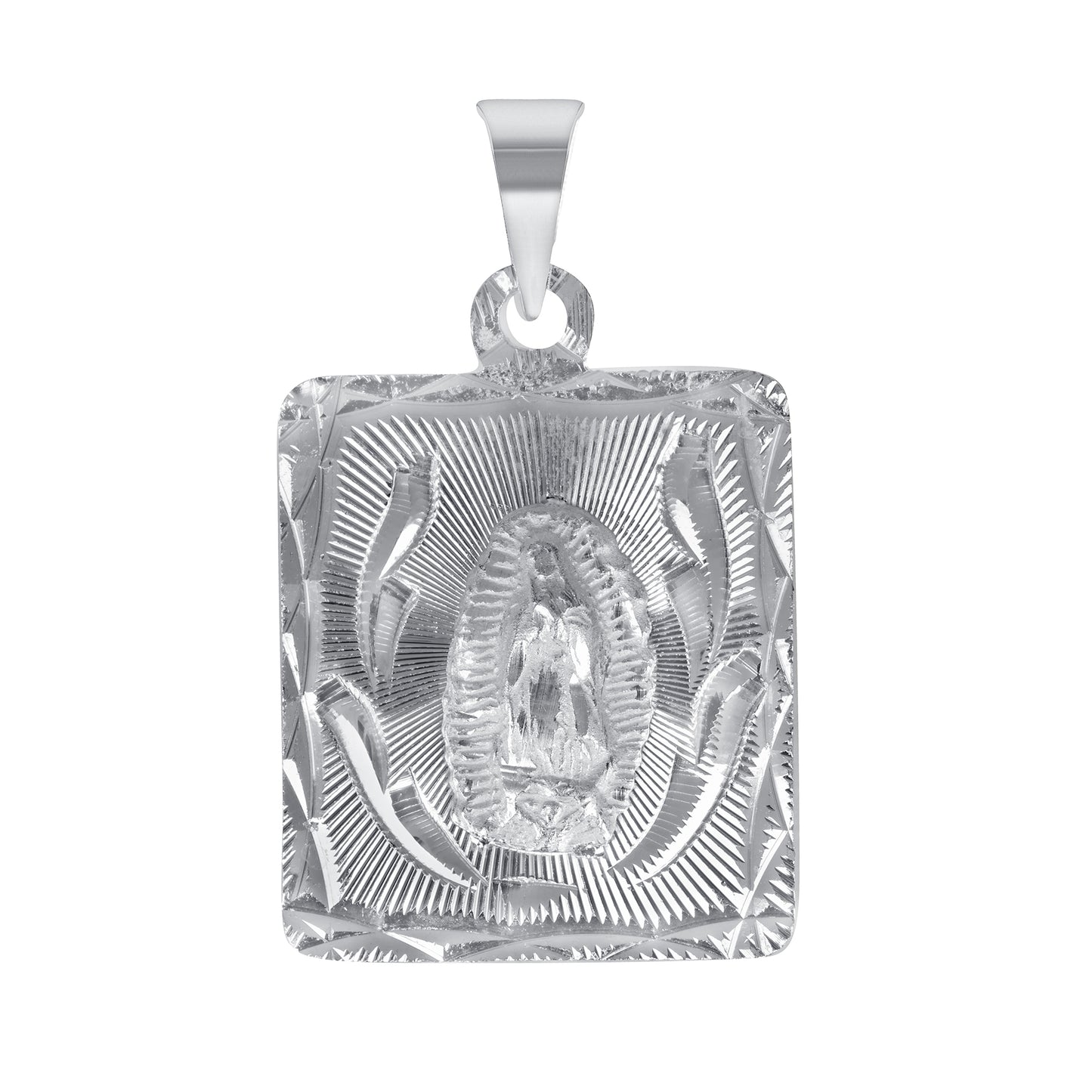 Silver 925 Virgin Mary (Virgen de Guadalupe) and San Judas Diamond Cut Square Shape Pendant. MEDA102