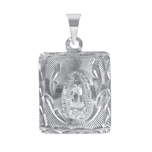 Silver 925 Virgin Mary and San Judas Diamond Cut Square Shape Pendant. MEDA102
