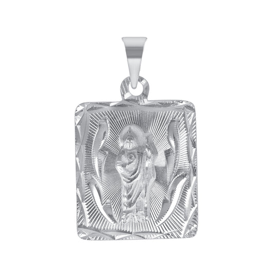 Silver 925 Virgin Mary and San Judas Diamond Cut Square Shape Pendant. MEDA102