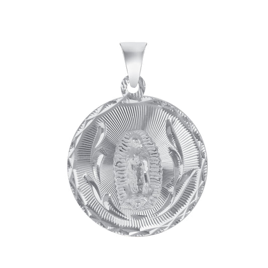 Silver 925 Virgin Mary (Virgen de Guadalupe) and San Judas Diamond Cut Large Round Shape Pendant. MEDA103-L