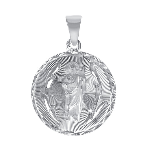 Silver 925 Virgin Mary and San Judas Diamond Cut Medium Round Shape Pendant. MEDA103-M