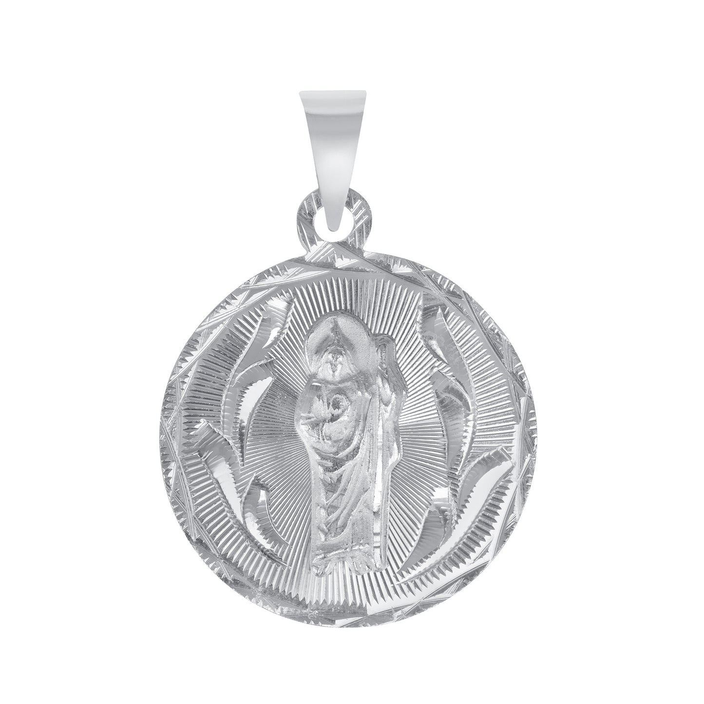 Silver 925 Virgin Mary and San Judas Diamond Cut Small Round Shape Pendant. MEDA103-S
