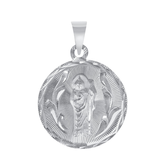 Silver 925 Virgin Mary (Virgen de Guadalupe) and San Judas Diamond Cut Small Round Shape Pendant. MEDA103-S