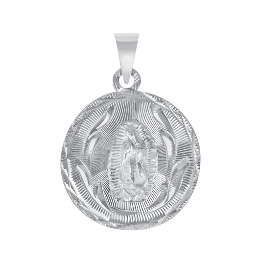 Silver 925 Virgin Mary (Virgen de Guadalupe) and San Judas Diamond Cut Small Round Shape Pendant. MEDA103-S