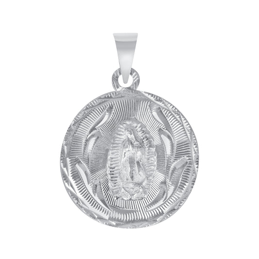 Silver 925 Virgin Mary and San Judas Diamond Cut Small Round Shape Pendant. MEDA103-S